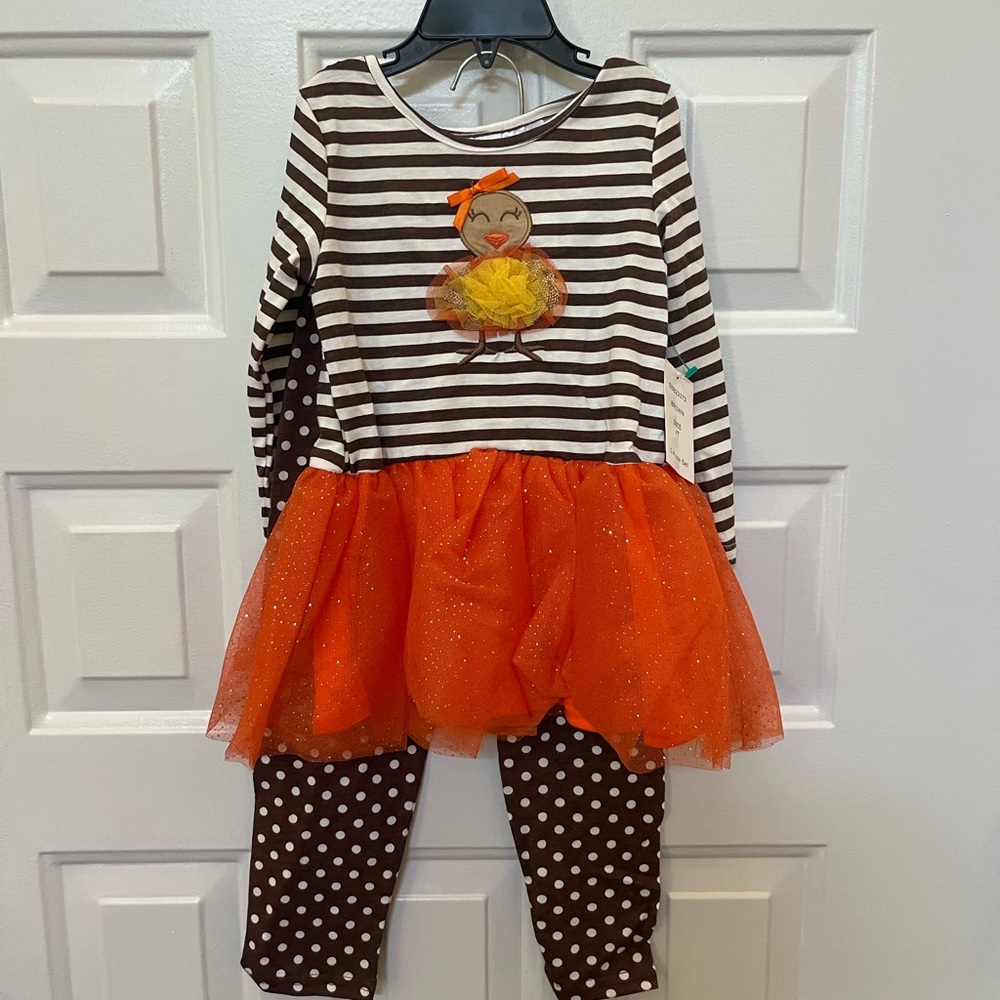 Blueberi Boulevard Thanksgiving Turkey Tutu Dress/Leggings 4T NWT